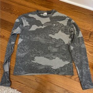 Gray Camouflage Long Sleeve Workout Top
